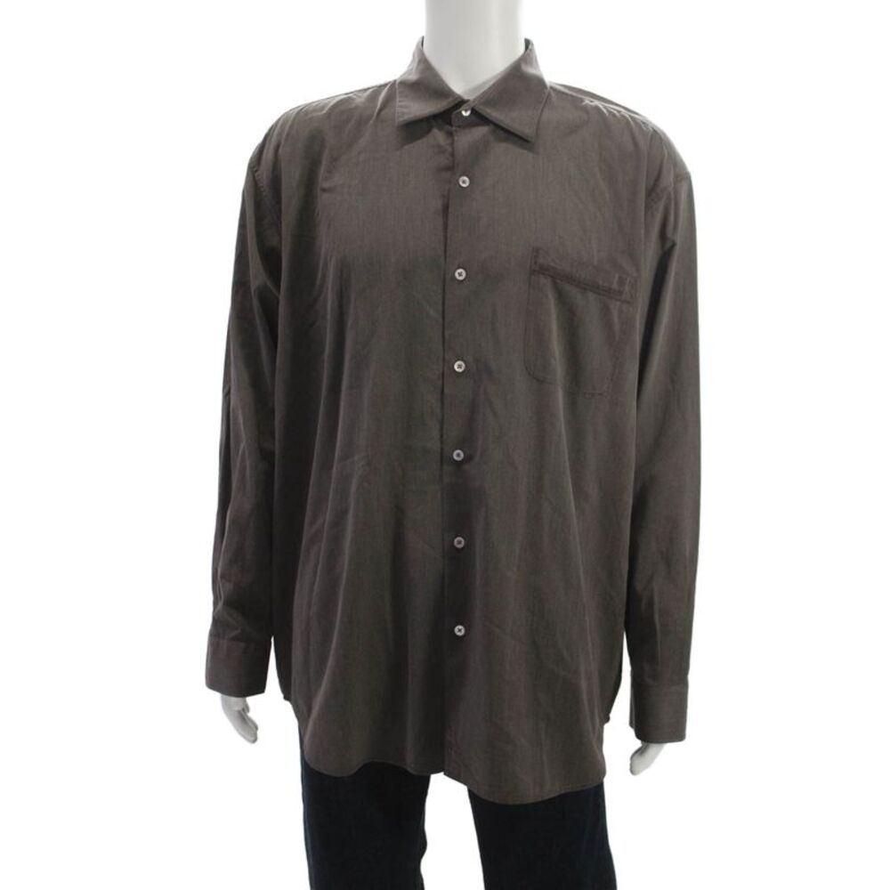 Nat Nast Mens Point Collar Button-Up Brown Long Sleeve Pima Cotton Size XL
